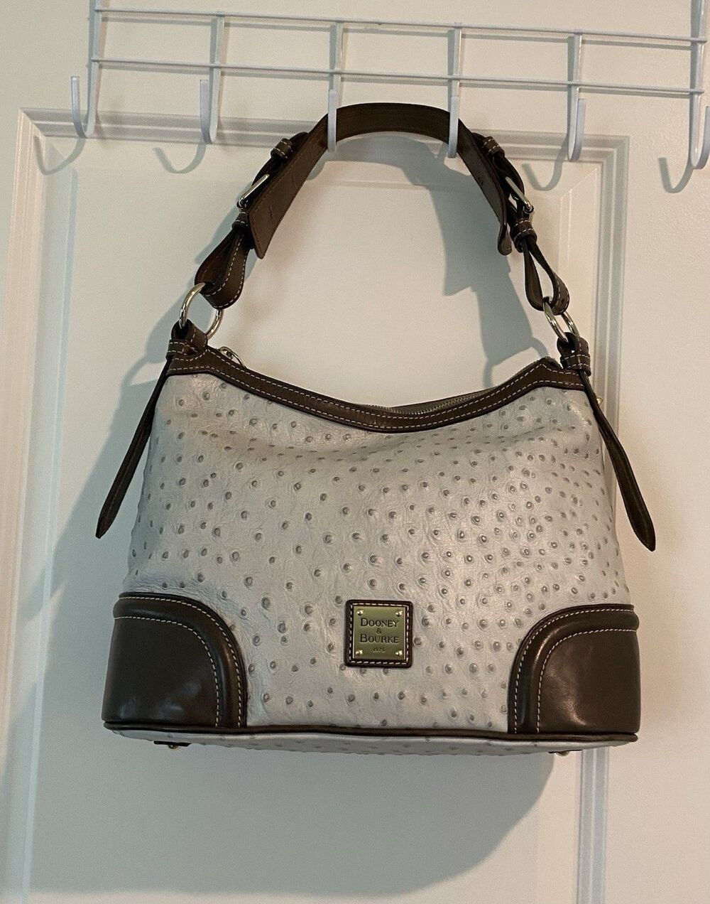 Dooney & Bourke Ostrich Hobo In Bone And Brown